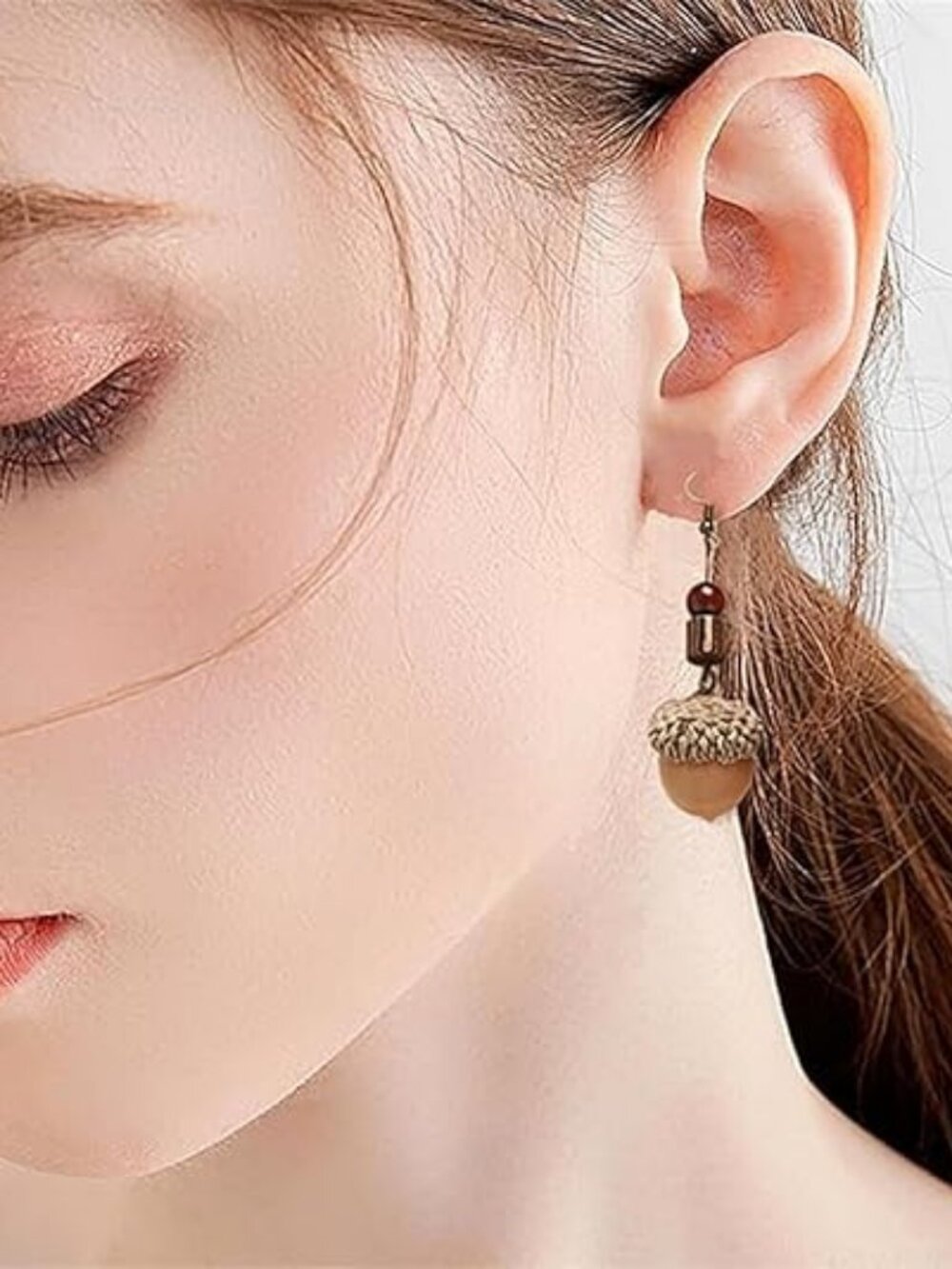 Vintage Wood Acorn Dangle Earrings | Cute Fall Nature Statement Jewelry